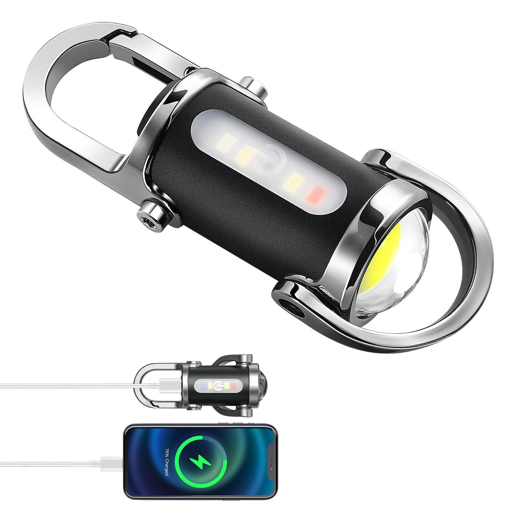 ilangtech Keyone Portable Rechargeable Bright Keychain Flashlight, Mini USB LED Keychain Work Light Flashlights 7 Light Modes, Bright Mini Flashlight for Camping, Searching, Walking and Hiking